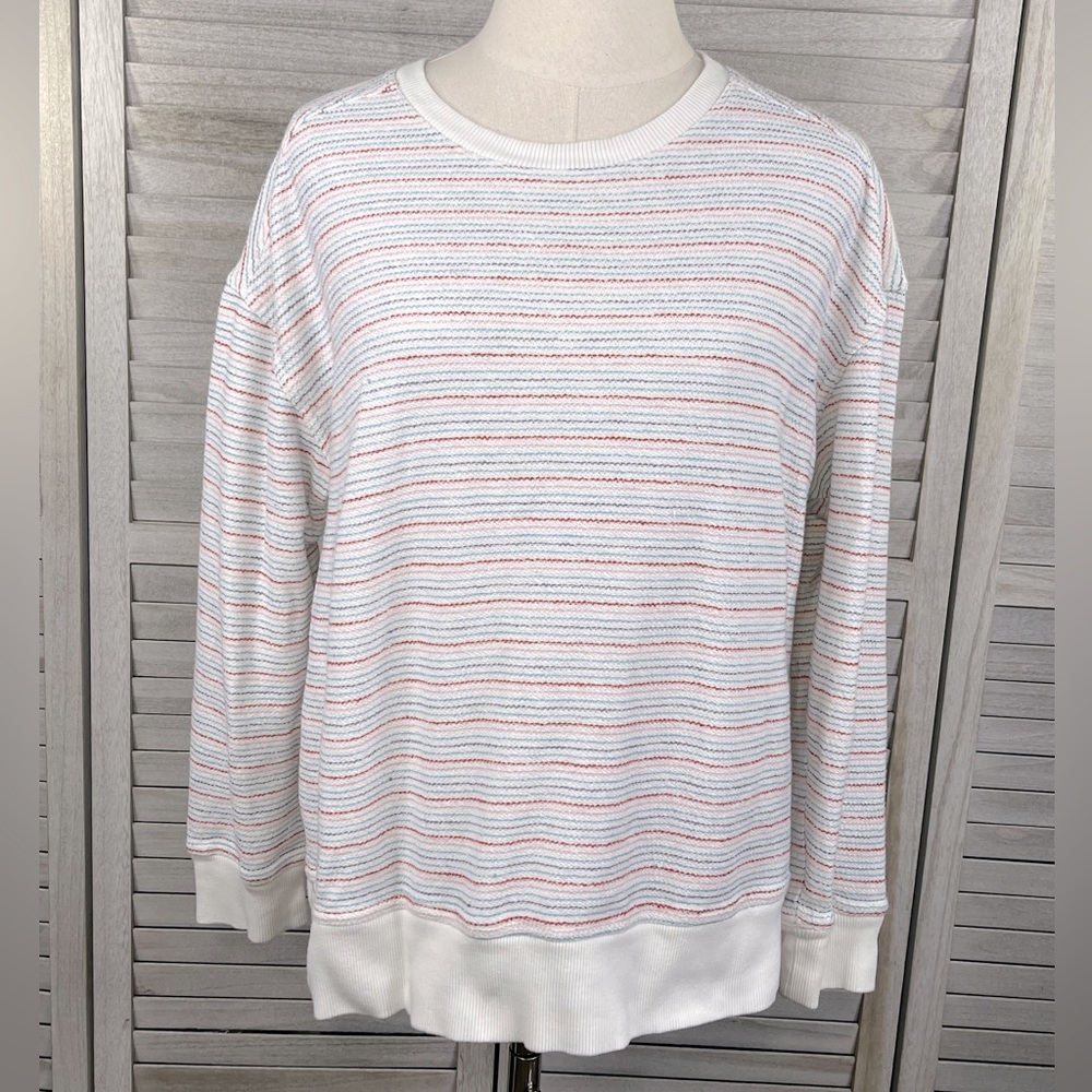 UNIVERSAL THREAD Striped Coastal Casual Cotton Sweatshirt White/Multi-Large